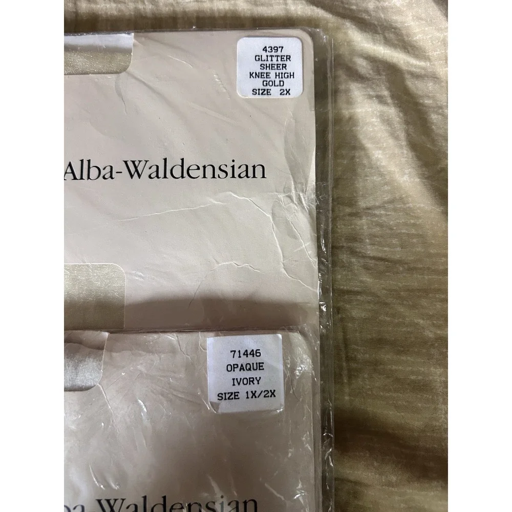 Alba-Waldensian Sheer Knee High Socks Gold & Ivory Tights 2X Vintage! Lot Of Two